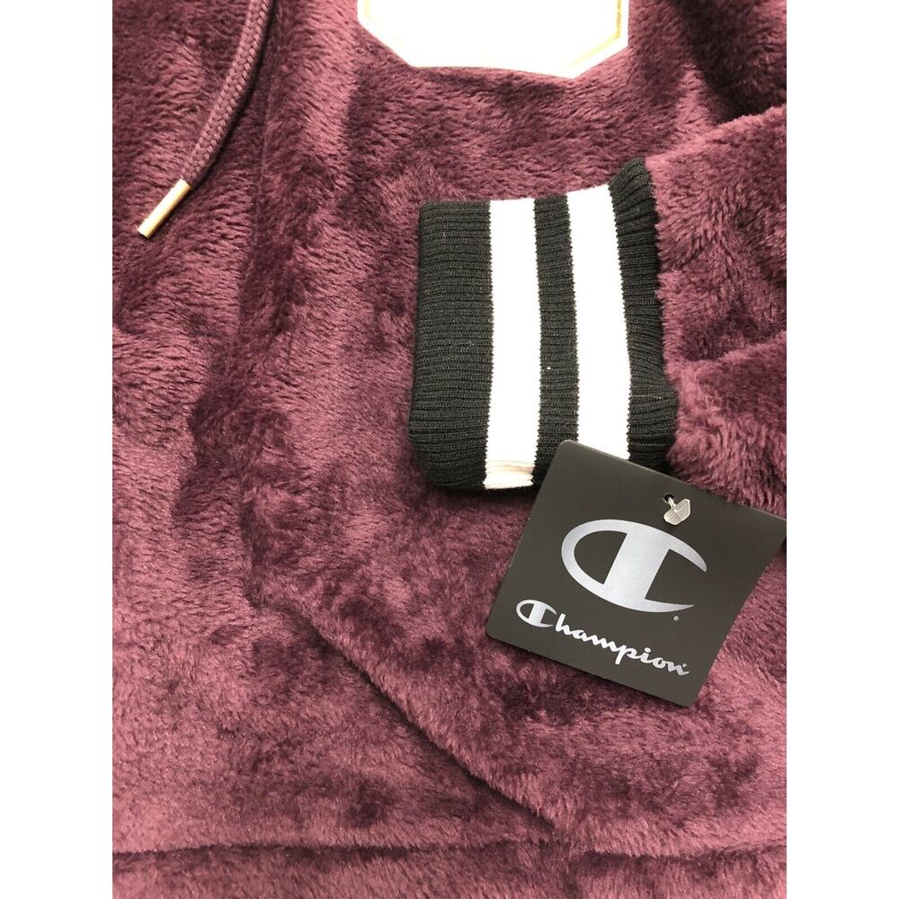 Champion Faux Fur Cropped Hoodie Womens Size XL Big C Purple Gold NWT - Picture 3 of 8